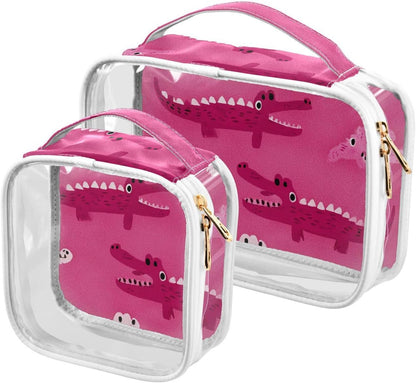 Clear Makeup Bag Approved Clear Travel Toiletry Bag with Zipper Waterproof Organizer Bags Transparent Cosmetic Pouch Traveling 2Pack Tile Color - Colors B