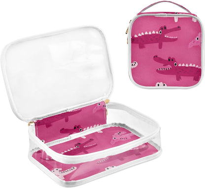 Clear Makeup Bag Approved Clear Travel Toiletry Bag with Zipper Waterproof Organizer Bags Transparent Cosmetic Pouch Traveling 2Pack Tile Color - Colors B