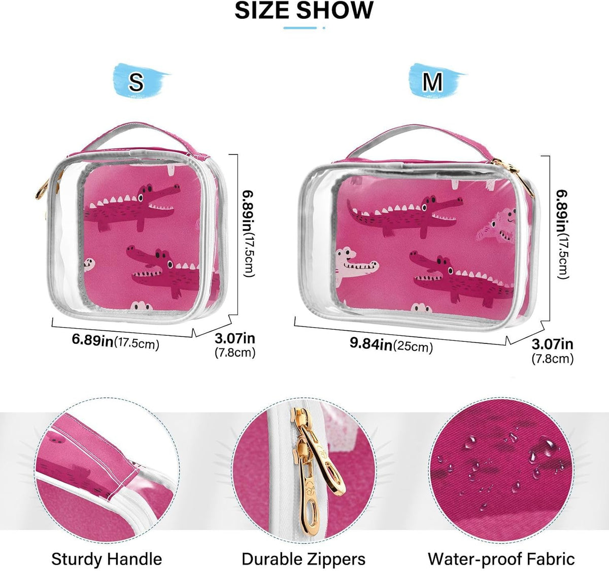 Clear Makeup Bag Approved Clear Travel Toiletry Bag with Zipper Waterproof Organizer Bags Transparent Cosmetic Pouch Traveling 2Pack Tile Color - Colors B