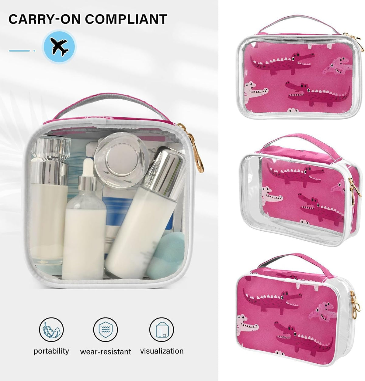 Clear Makeup Bag Approved Clear Travel Toiletry Bag with Zipper Waterproof Organizer Bags Transparent Cosmetic Pouch Traveling 2Pack Tile Color - Colors B