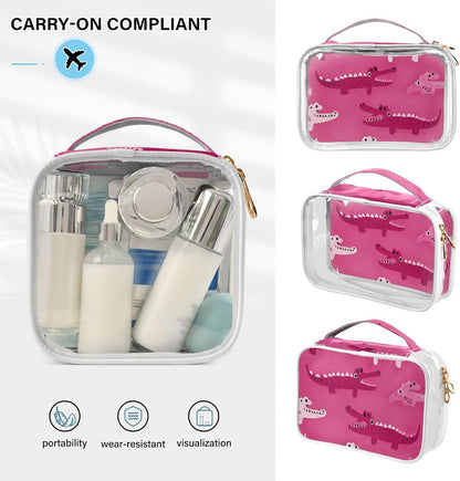 Clear Makeup Bag Approved Clear Travel Toiletry Bag with Zipper Waterproof Organizer Bags Transparent Cosmetic Pouch Traveling 2Pack Tile Color - Colors B