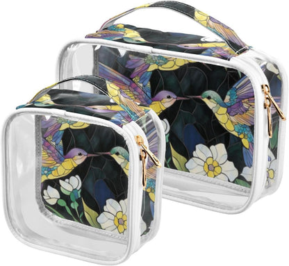 Clear Makeup Bag Approved Clear Travel Toiletry Bag with Zipper Waterproof Organizer Bags Transparent Cosmetic Pouch Traveling 2Pack Tile Color - Colors B