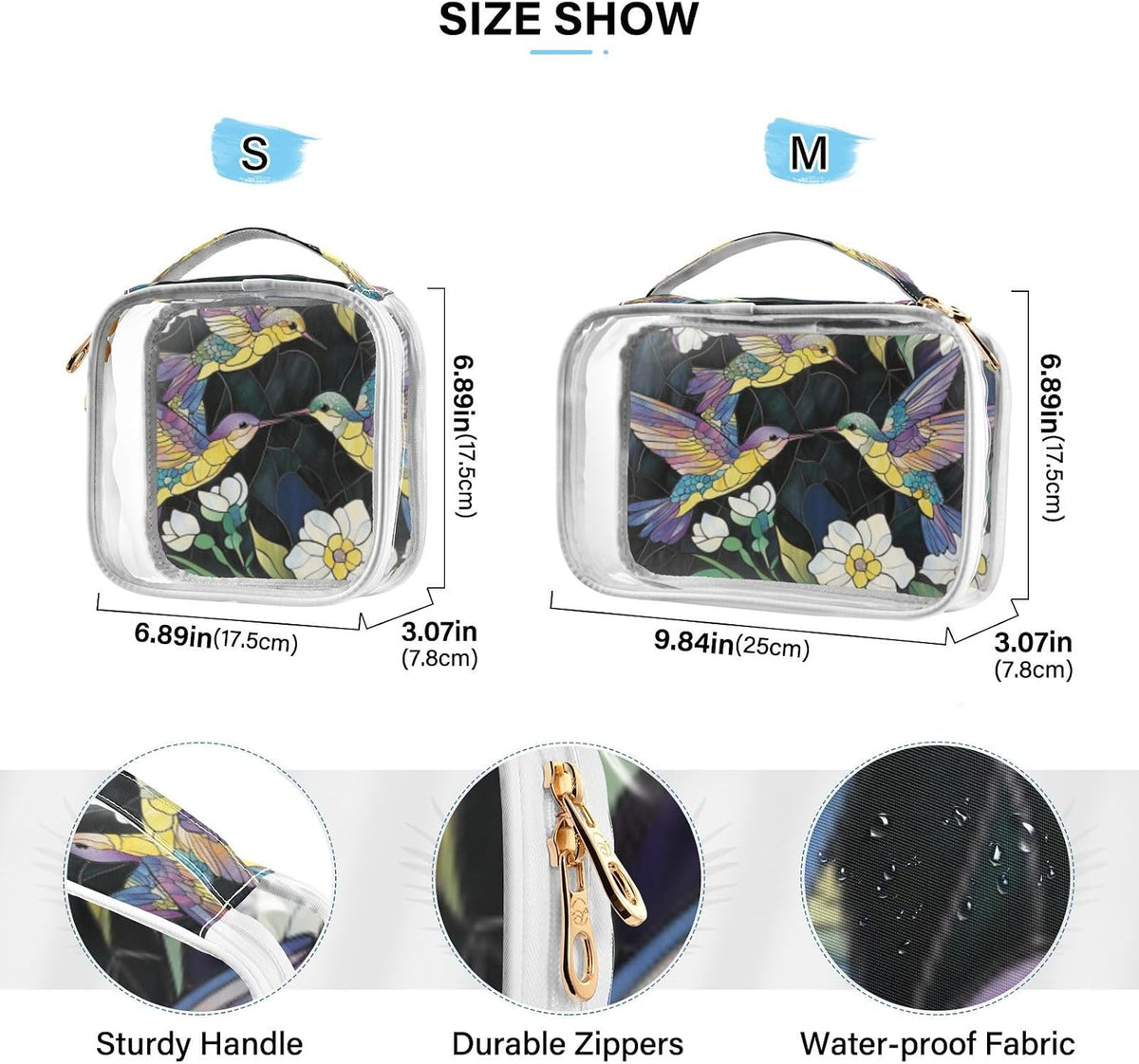 Clear Makeup Bag Approved Clear Travel Toiletry Bag with Zipper Waterproof Organizer Bags Transparent Cosmetic Pouch Traveling 2Pack Tile Color - Colors B