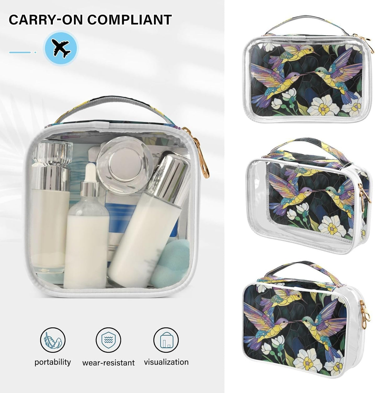 Clear Makeup Bag Approved Clear Travel Toiletry Bag with Zipper Waterproof Organizer Bags Transparent Cosmetic Pouch Traveling 2Pack Tile Color - Colors B