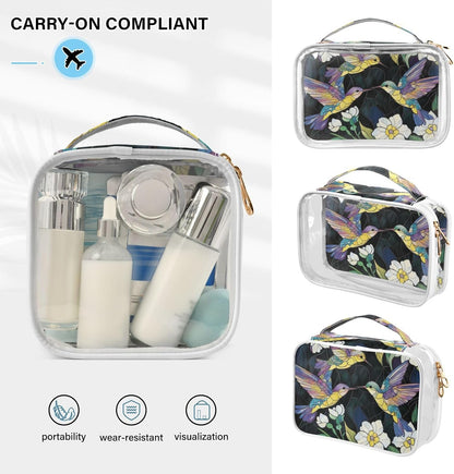Clear Makeup Bag Approved Clear Travel Toiletry Bag with Zipper Waterproof Organizer Bags Transparent Cosmetic Pouch Traveling 2Pack Tile Color - Colors B
