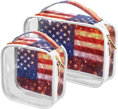 Clear Makeup Bag Approved Clear Travel Toiletry Bag with Zipper Waterproof Organizer Bags Transparent Cosmetic Pouch Traveling 2Pack Tile Color - Colors B