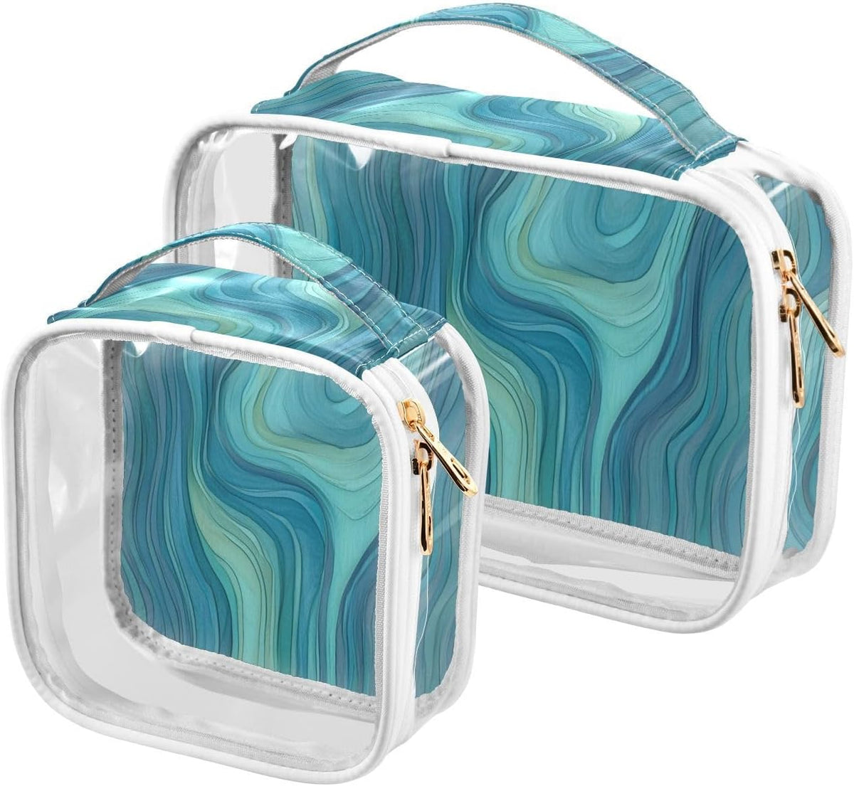 Clear Makeup Bag Approved Clear Travel Toiletry Bag with Zipper Waterproof Organizer Bags Transparent Cosmetic Pouch Traveling 2Pack Tile Color - Colors B