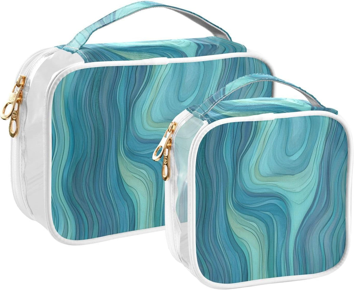 Clear Makeup Bag Approved Clear Travel Toiletry Bag with Zipper Waterproof Organizer Bags Transparent Cosmetic Pouch Traveling 2Pack Tile Color - Colors B