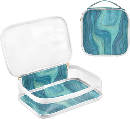 Clear Makeup Bag Approved Clear Travel Toiletry Bag with Zipper Waterproof Organizer Bags Transparent Cosmetic Pouch Traveling 2Pack Tile Color - Colors B