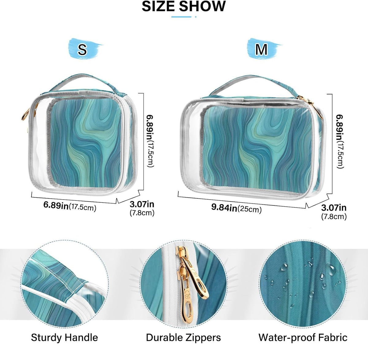 Clear Makeup Bag Approved Clear Travel Toiletry Bag with Zipper Waterproof Organizer Bags Transparent Cosmetic Pouch Traveling 2Pack Tile Color - Colors B