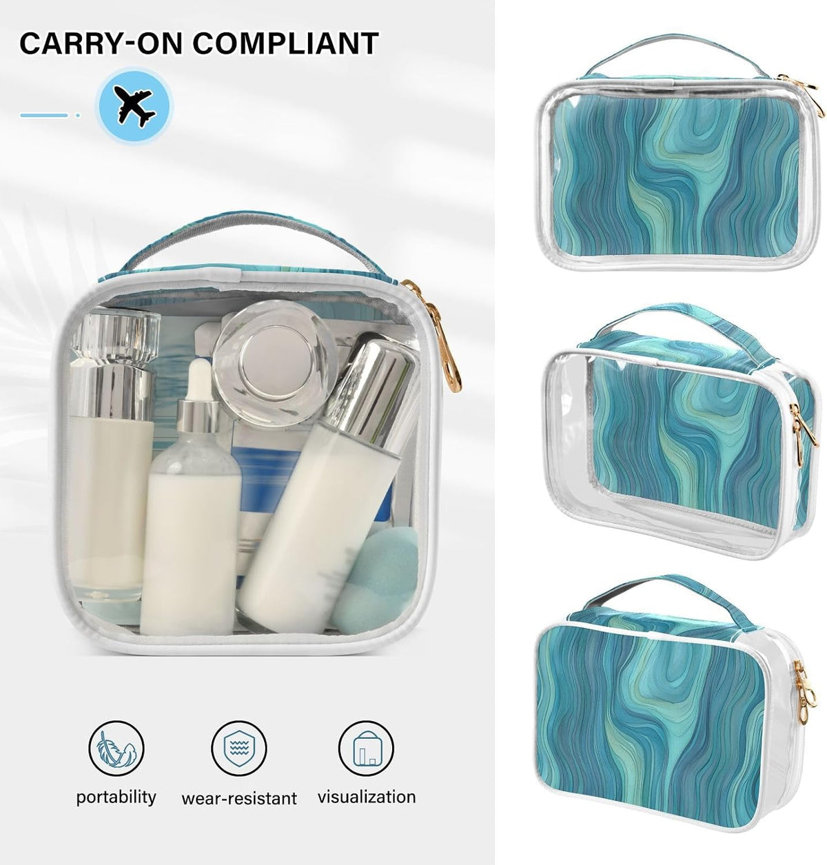 Clear Makeup Bag Approved Clear Travel Toiletry Bag with Zipper Waterproof Organizer Bags Transparent Cosmetic Pouch Traveling 2Pack Tile Color - Colors B