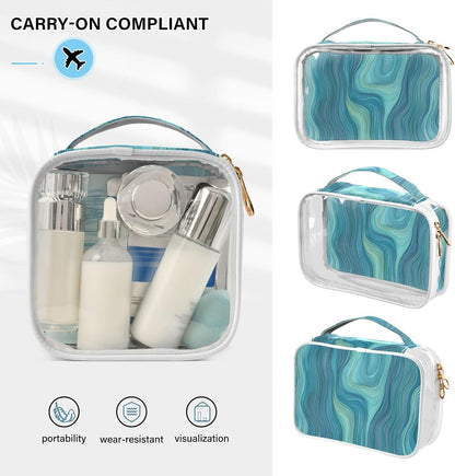 Clear Makeup Bag Approved Clear Travel Toiletry Bag with Zipper Waterproof Organizer Bags Transparent Cosmetic Pouch Traveling 2Pack Tile Color - Colors B