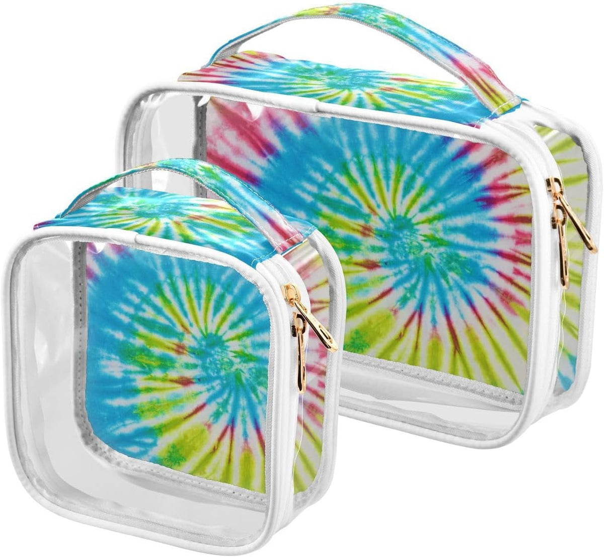 Clear Makeup Bag Approved Clear Travel Toiletry Bag with Zipper Waterproof Organizer Bags Transparent Cosmetic Pouch Traveling 2Pack Tile Color - Colors B