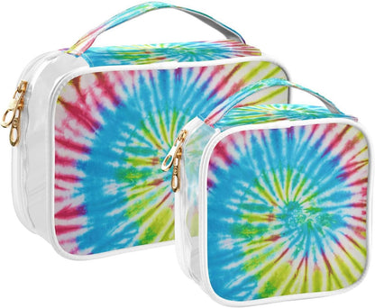 Clear Makeup Bag Approved Clear Travel Toiletry Bag with Zipper Waterproof Organizer Bags Transparent Cosmetic Pouch Traveling 2Pack Tile Color - Colors B