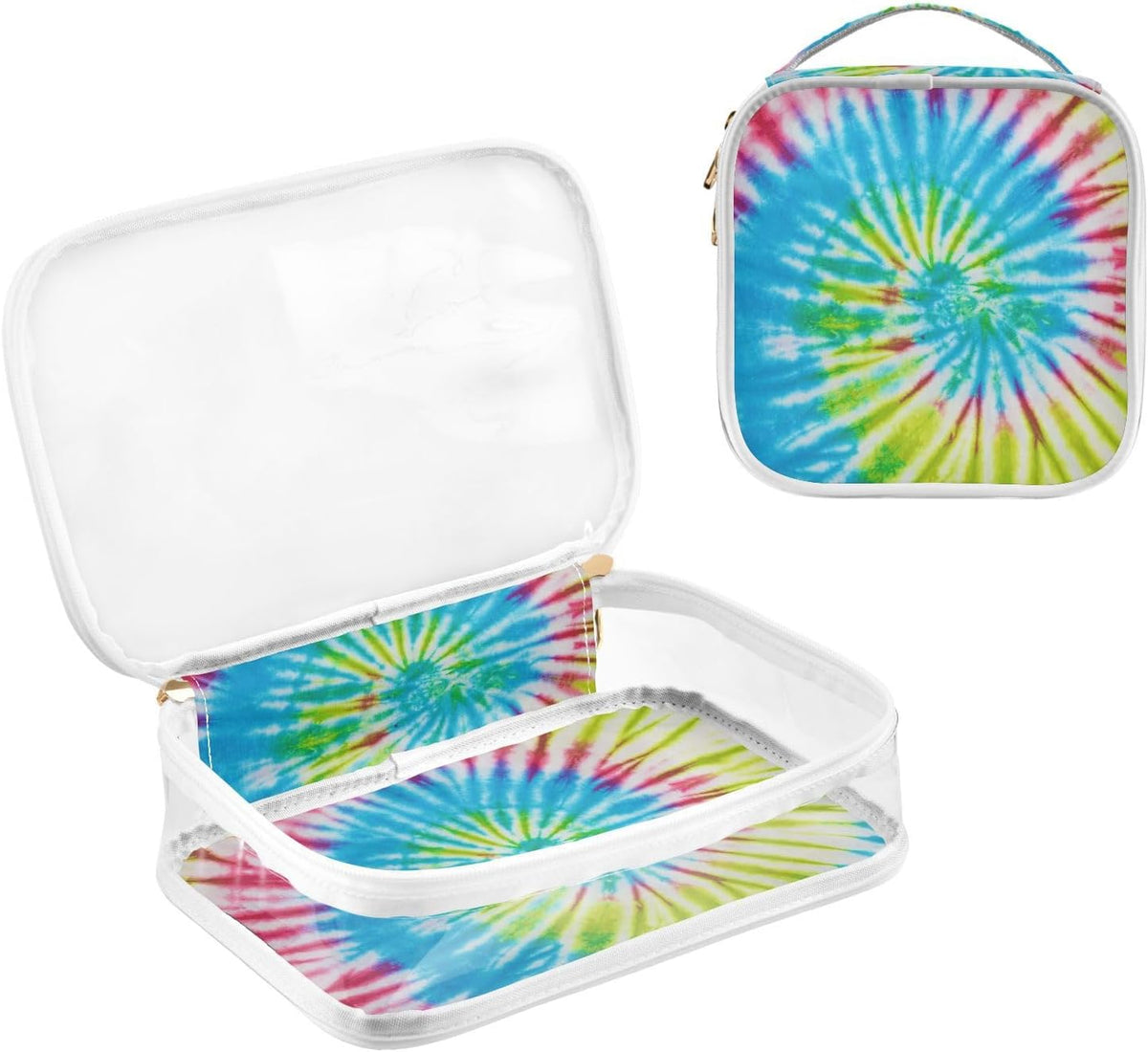 Clear Makeup Bag Approved Clear Travel Toiletry Bag with Zipper Waterproof Organizer Bags Transparent Cosmetic Pouch Traveling 2Pack Tile Color - Colors B