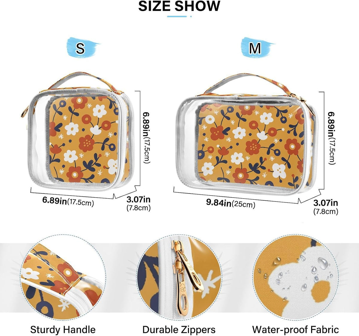 Clear Makeup Bag Approved Clear Travel Toiletry Bag with Zipper Waterproof Organizer Bags Transparent Cosmetic Pouch Traveling 2Pack Tile Color - Colors B