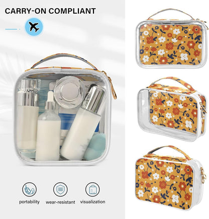 Clear Makeup Bag Approved Clear Travel Toiletry Bag with Zipper Waterproof Organizer Bags Transparent Cosmetic Pouch Traveling 2Pack Tile Color - Colors B