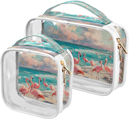 Clear Makeup Bag Approved Clear Travel Toiletry Bag with Zipper Waterproof Organizer Bags Transparent Cosmetic Pouch Traveling 2Pack Tile Color - Colors B