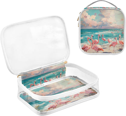 Clear Makeup Bag Approved Clear Travel Toiletry Bag with Zipper Waterproof Organizer Bags Transparent Cosmetic Pouch Traveling 2Pack Tile Color - Colors B