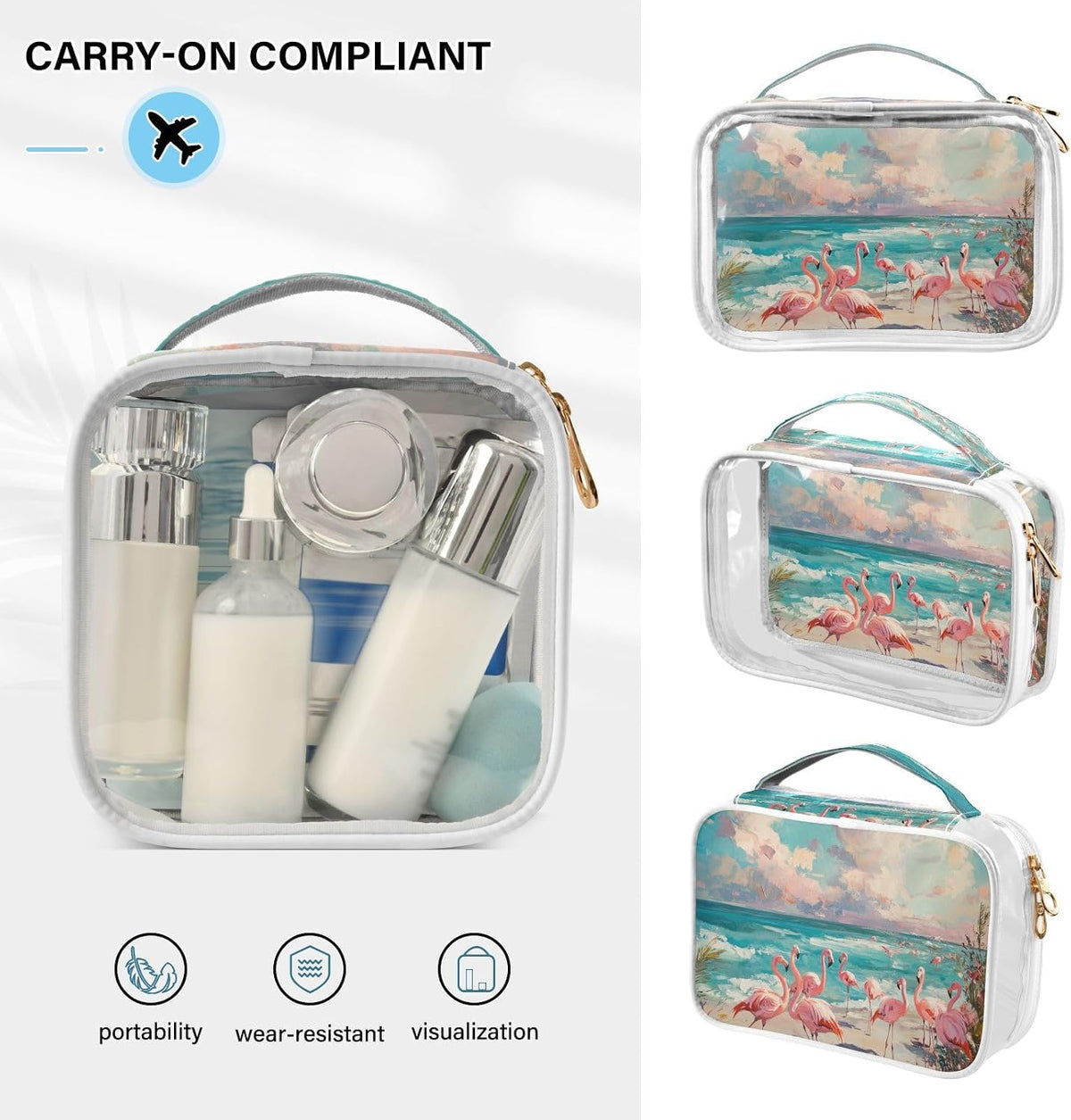 Clear Makeup Bag Approved Clear Travel Toiletry Bag with Zipper Waterproof Organizer Bags Transparent Cosmetic Pouch Traveling 2Pack Tile Color - Colors B