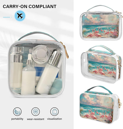 Clear Makeup Bag Approved Clear Travel Toiletry Bag with Zipper Waterproof Organizer Bags Transparent Cosmetic Pouch Traveling 2Pack Tile Color - Colors B