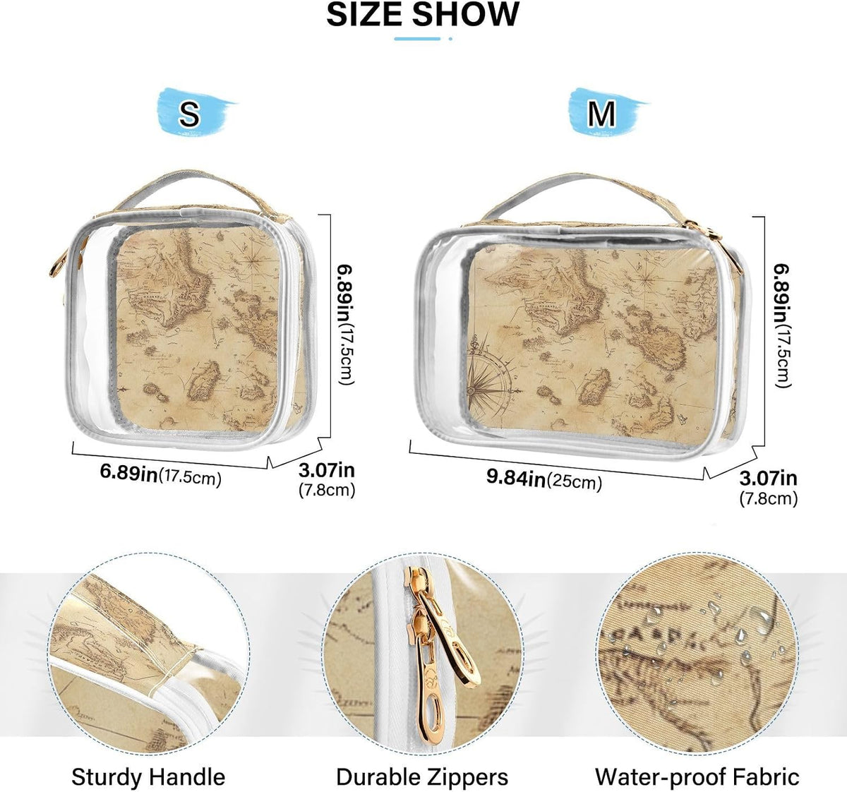 Clear Makeup Bag Approved Clear Travel Toiletry Bag with Zipper Waterproof Organizer Bags Transparent Cosmetic Pouch Traveling 2Pack Tile Color - Colors B