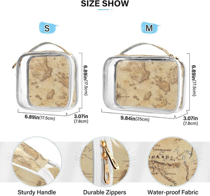 Clear Makeup Bag Approved Clear Travel Toiletry Bag with Zipper Waterproof Organizer Bags Transparent Cosmetic Pouch Traveling 2Pack Tile Color - Colors B
