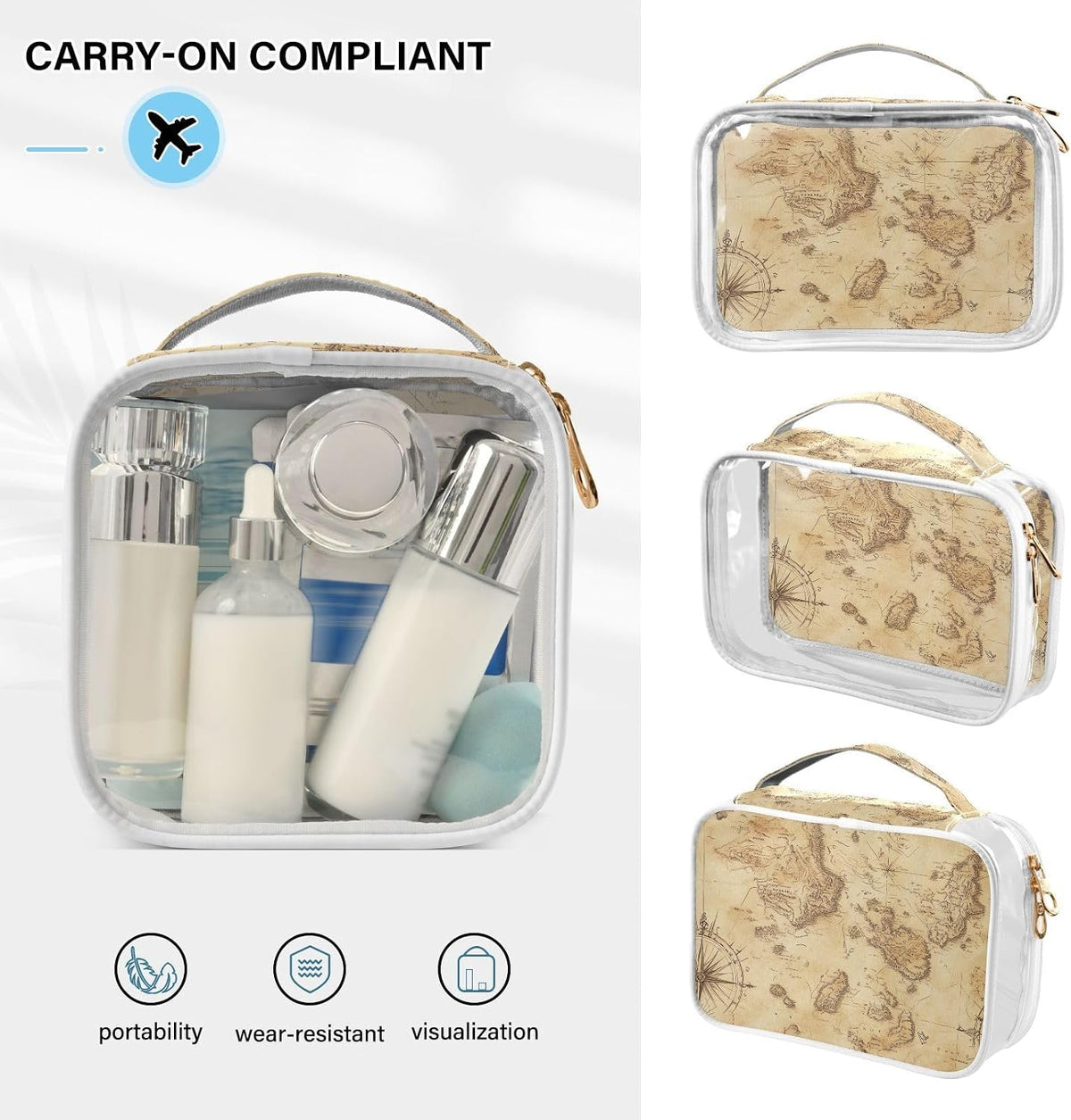 Clear Makeup Bag Approved Clear Travel Toiletry Bag with Zipper Waterproof Organizer Bags Transparent Cosmetic Pouch Traveling 2Pack Tile Color - Colors B