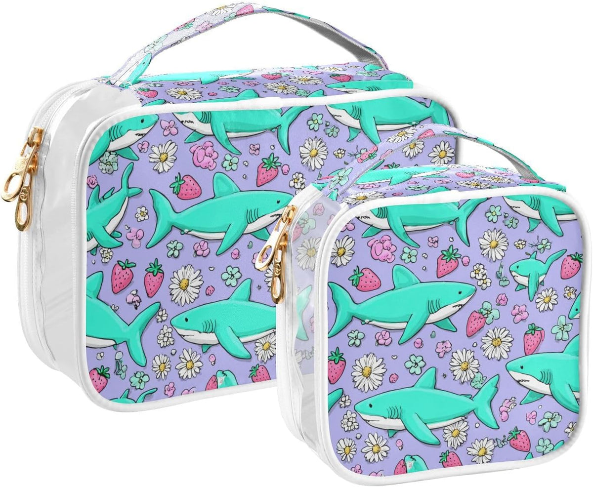 Clear Makeup Bag Approved Clear Travel Toiletry Bag with Zipper Waterproof Organizer Bags Transparent Cosmetic Pouch Traveling 2Pack Tile Color - Colors B