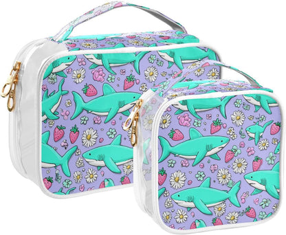 Clear Makeup Bag Approved Clear Travel Toiletry Bag with Zipper Waterproof Organizer Bags Transparent Cosmetic Pouch Traveling 2Pack Tile Color - Colors B