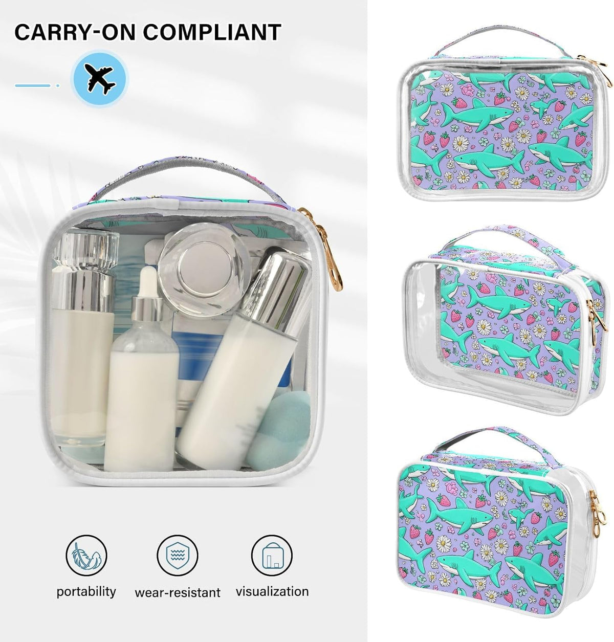 Clear Makeup Bag Approved Clear Travel Toiletry Bag with Zipper Waterproof Organizer Bags Transparent Cosmetic Pouch Traveling 2Pack Tile Color - Colors B