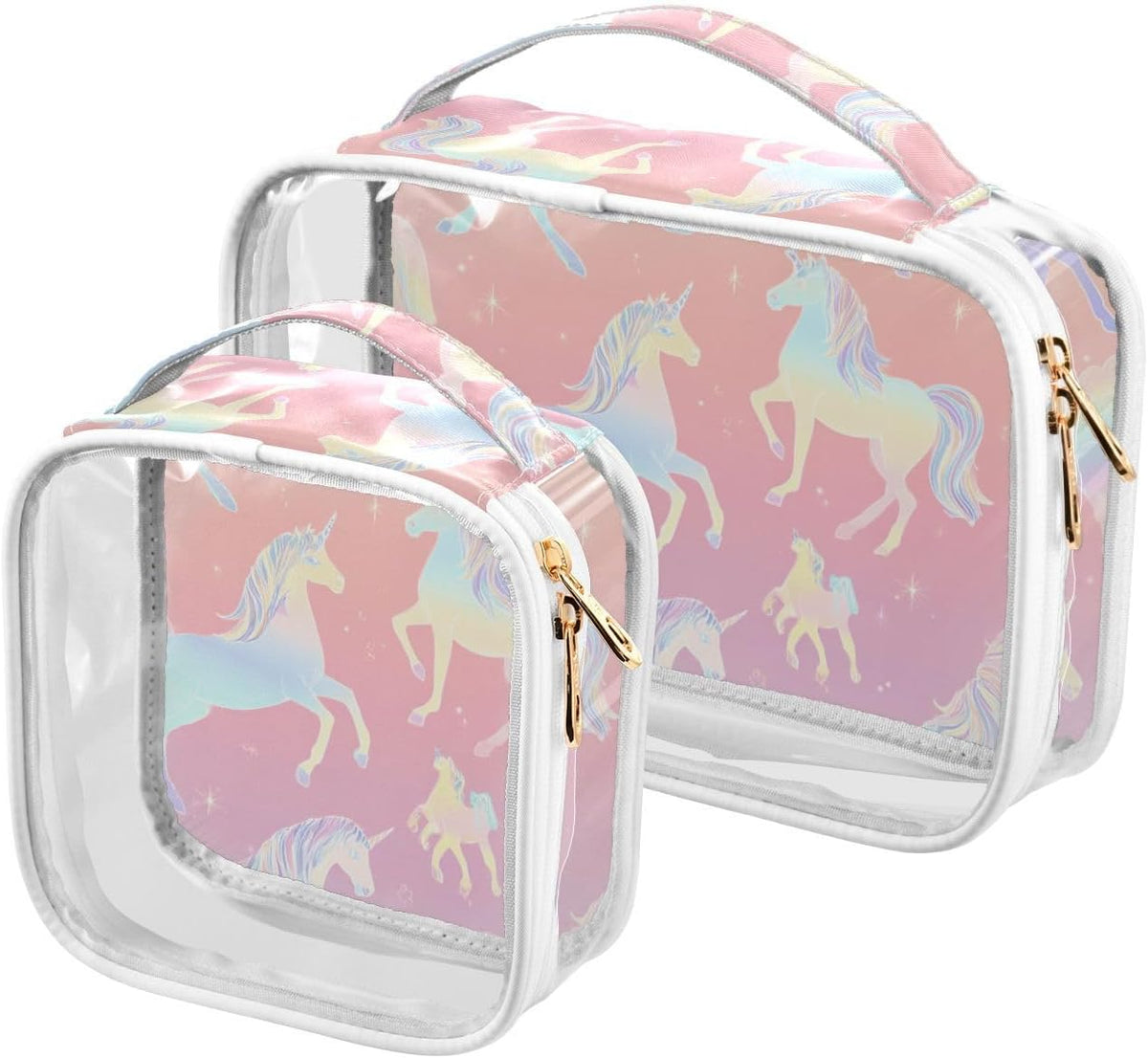 Clear Makeup Bag Approved Clear Travel Toiletry Bag with Zipper Waterproof Organizer Bags Transparent Cosmetic Pouch Traveling 2Pack Tile Color - Colors B