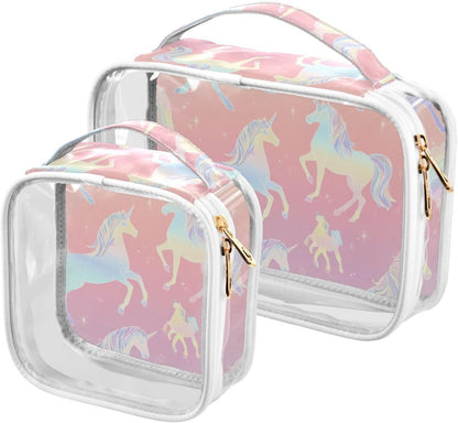 Clear Makeup Bag Approved Clear Travel Toiletry Bag with Zipper Waterproof Organizer Bags Transparent Cosmetic Pouch Traveling 2Pack Tile Color - Colors B