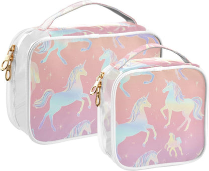 Clear Makeup Bag Approved Clear Travel Toiletry Bag with Zipper Waterproof Organizer Bags Transparent Cosmetic Pouch Traveling 2Pack Tile Color - Colors B