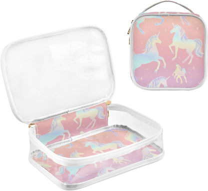 Clear Makeup Bag Approved Clear Travel Toiletry Bag with Zipper Waterproof Organizer Bags Transparent Cosmetic Pouch Traveling 2Pack Tile Color - Colors B