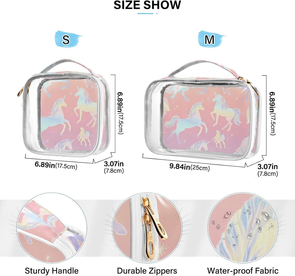 Clear Makeup Bag Approved Clear Travel Toiletry Bag with Zipper Waterproof Organizer Bags Transparent Cosmetic Pouch Traveling 2Pack Tile Color - Colors B
