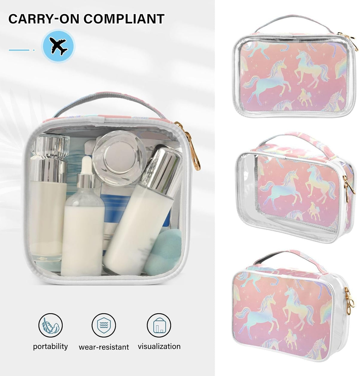 Clear Makeup Bag Approved Clear Travel Toiletry Bag with Zipper Waterproof Organizer Bags Transparent Cosmetic Pouch Traveling 2Pack Tile Color - Colors B