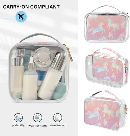 Clear Makeup Bag Approved Clear Travel Toiletry Bag with Zipper Waterproof Organizer Bags Transparent Cosmetic Pouch Traveling 2Pack Tile Color - Colors B