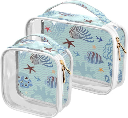 Clear Makeup Bag Approved Clear Travel Toiletry Bag with Zipper Waterproof Organizer Bags Transparent Cosmetic Pouch Traveling 2Pack Tile Color - Colors B