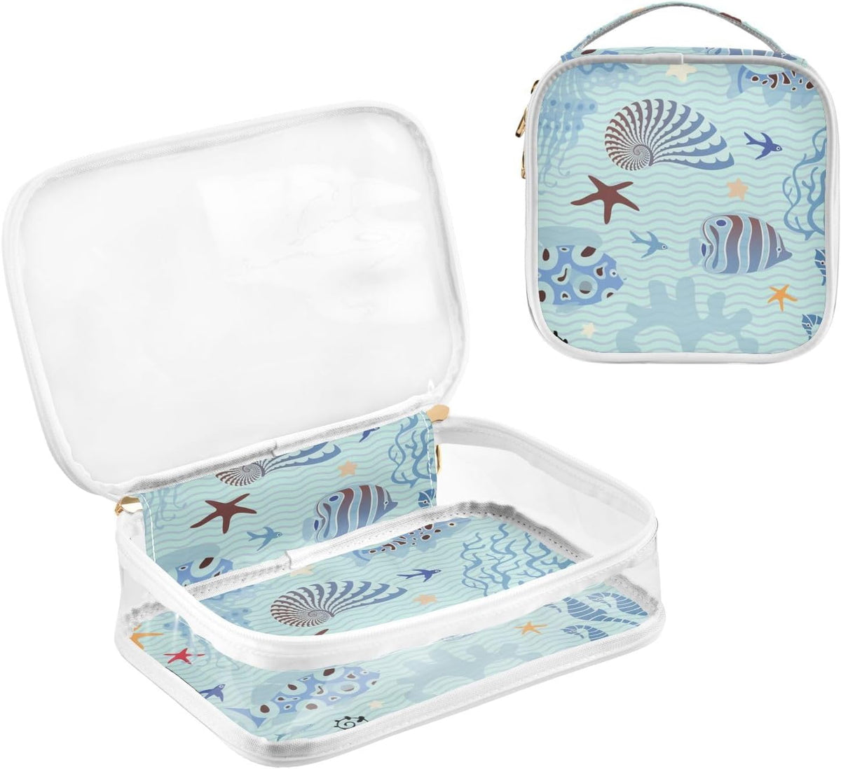 Clear Makeup Bag Approved Clear Travel Toiletry Bag with Zipper Waterproof Organizer Bags Transparent Cosmetic Pouch Traveling 2Pack Tile Color - Colors B