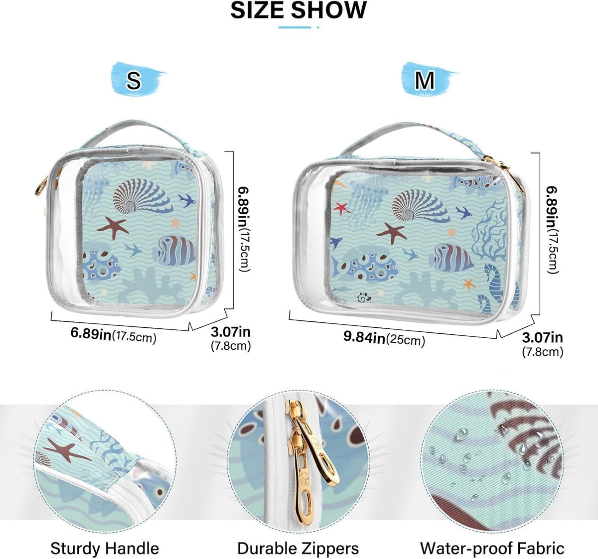 Clear Makeup Bag Approved Clear Travel Toiletry Bag with Zipper Waterproof Organizer Bags Transparent Cosmetic Pouch Traveling 2Pack Tile Color - Colors B