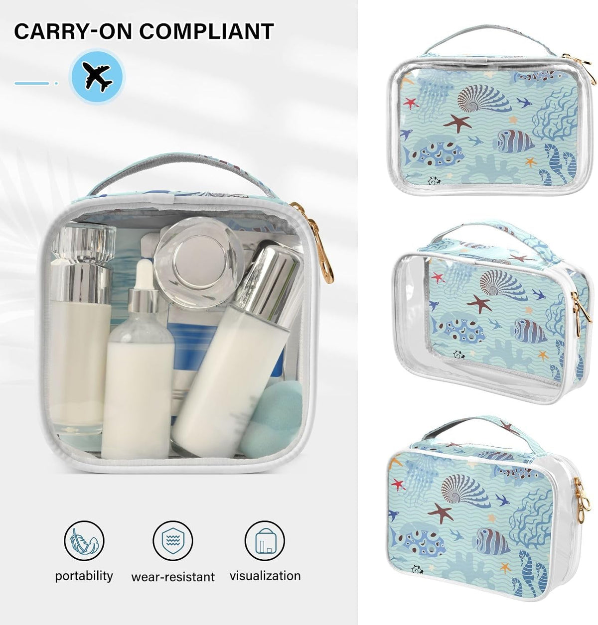 Clear Makeup Bag Approved Clear Travel Toiletry Bag with Zipper Waterproof Organizer Bags Transparent Cosmetic Pouch Traveling 2Pack Tile Color - Colors B