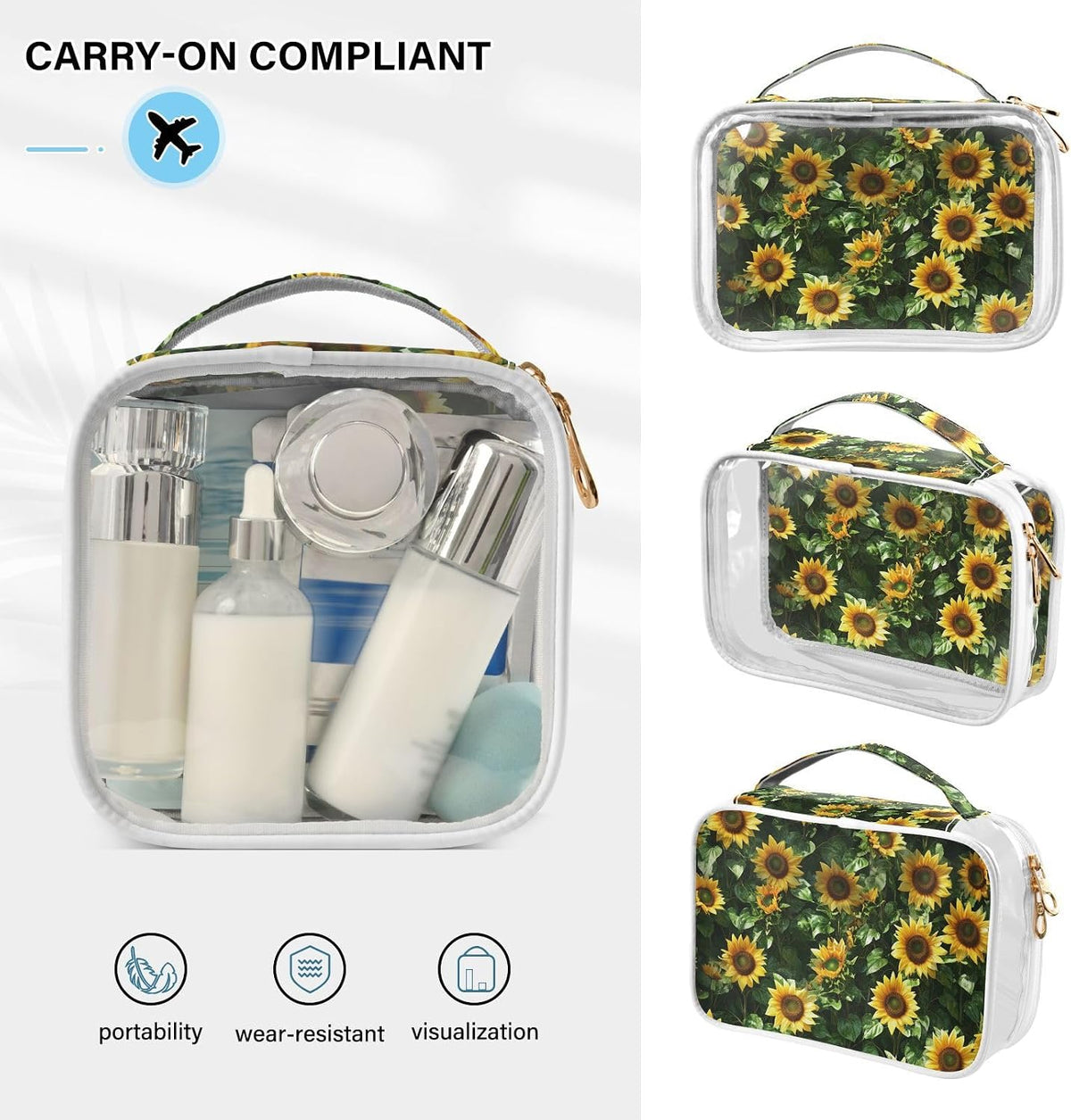 Clear Makeup Bag Approved Clear Travel Toiletry Bag with Zipper Waterproof Organizer Bags Transparent Cosmetic Pouch Traveling 2Pack Tile Color - Colors B