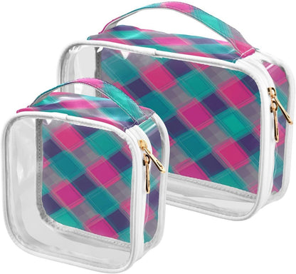 Clear Makeup Bag Approved Clear Travel Toiletry Bag with Zipper Waterproof Organizer Bags Transparent Cosmetic Pouch Traveling 2Pack Tile Color - Colors B