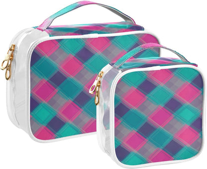 Clear Makeup Bag Approved Clear Travel Toiletry Bag with Zipper Waterproof Organizer Bags Transparent Cosmetic Pouch Traveling 2Pack Tile Color - Colors B