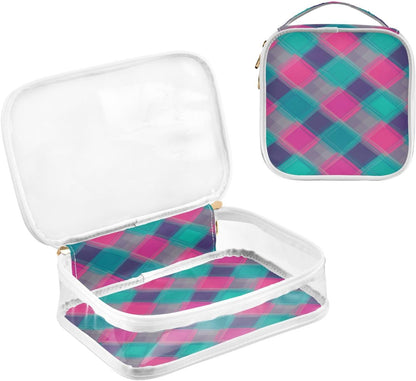 Clear Makeup Bag Approved Clear Travel Toiletry Bag with Zipper Waterproof Organizer Bags Transparent Cosmetic Pouch Traveling 2Pack Tile Color - Colors B