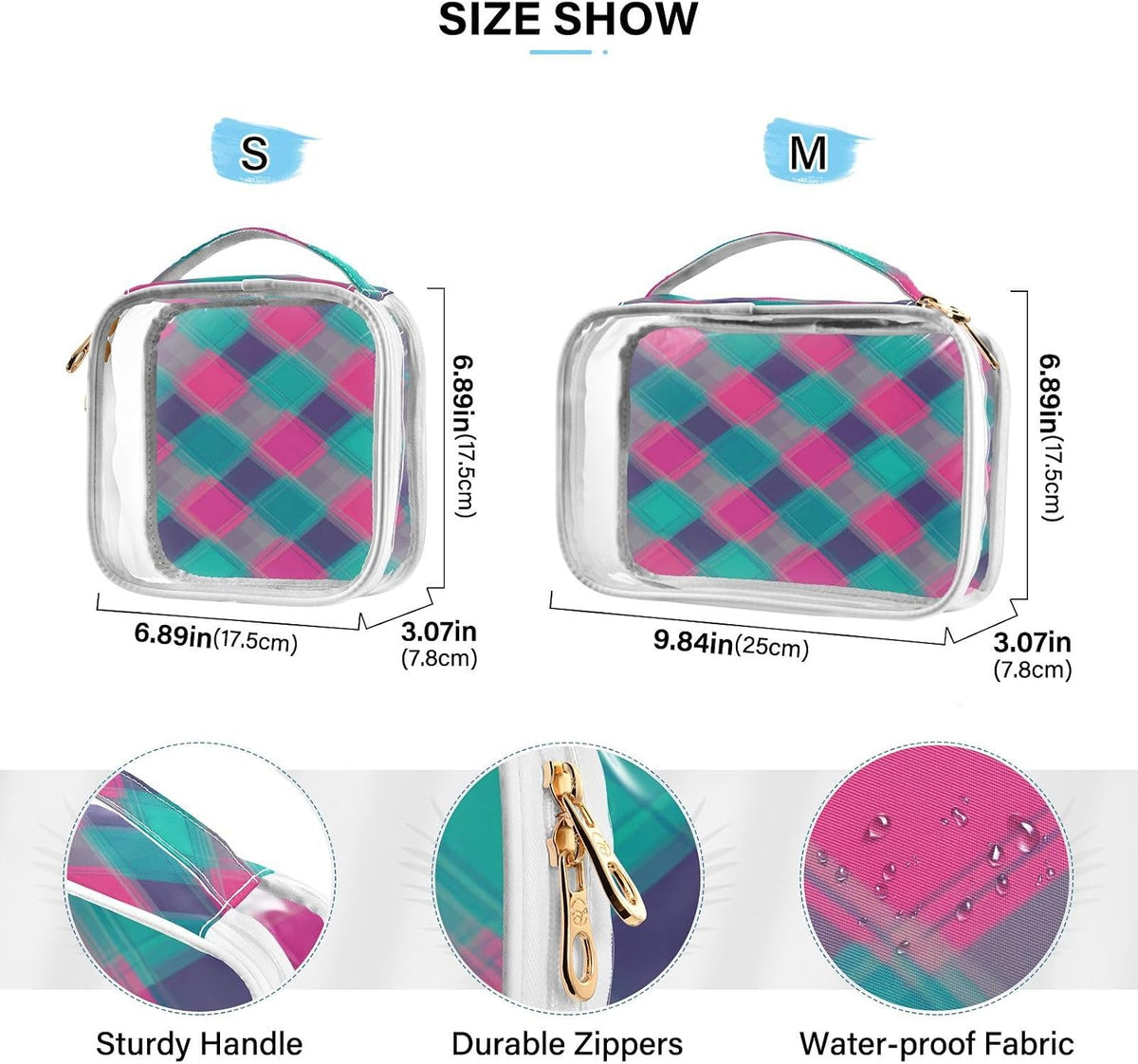 Clear Makeup Bag Approved Clear Travel Toiletry Bag with Zipper Waterproof Organizer Bags Transparent Cosmetic Pouch Traveling 2Pack Tile Color - Colors B