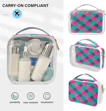 Clear Makeup Bag Approved Clear Travel Toiletry Bag with Zipper Waterproof Organizer Bags Transparent Cosmetic Pouch Traveling 2Pack Tile Color - Colors B