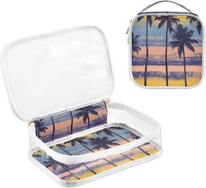 Clear Makeup Bag Approved Clear Travel Toiletry Bag with Zipper Waterproof Organizer Bags Transparent Cosmetic Pouch Traveling 2Pack Tile Color - Colors B