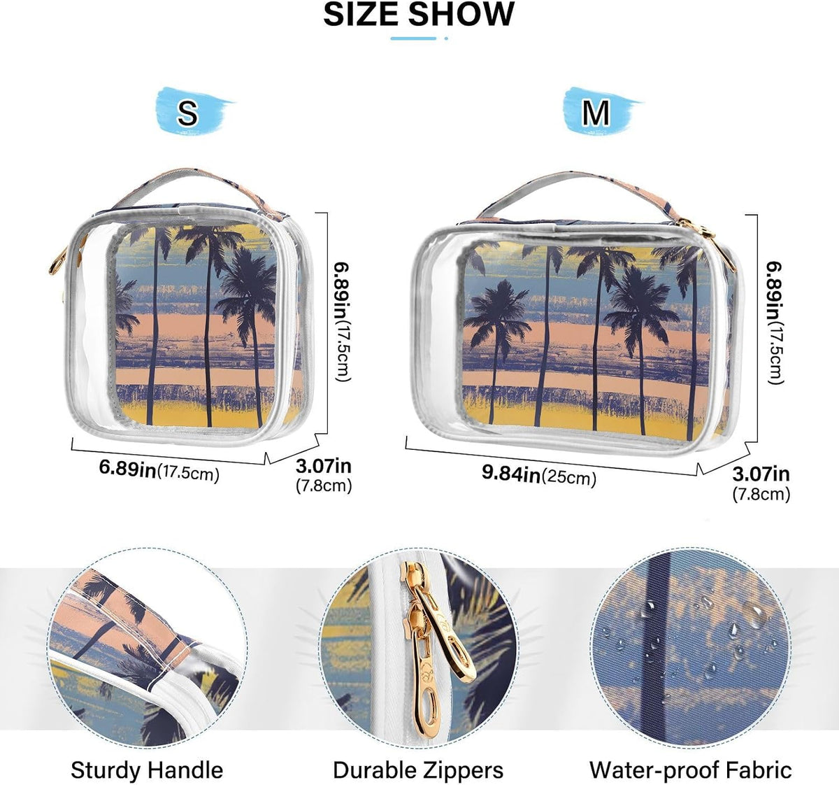 Clear Makeup Bag Approved Clear Travel Toiletry Bag with Zipper Waterproof Organizer Bags Transparent Cosmetic Pouch Traveling 2Pack Tile Color - Colors B